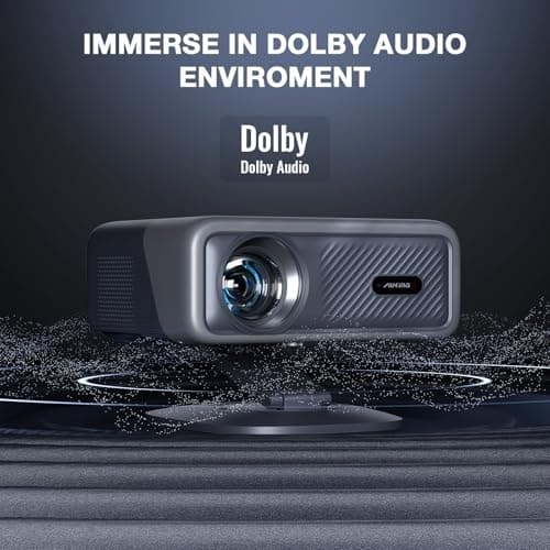 [Compatible with Netflix & Auto Focus]AuKing Smart Projector with Wifi and Bluetooth,Auto Focus&Keystone Projector4K,3D DoIby Audio, 1200ANSI Outdoor Projector with Omnidirectional Rotating Stand 5