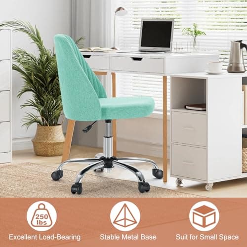 DUMOS Office Desk Chair, Modern Cute Rolling Vanity Swivel Task Chairs with Wheels, Comfortable Back Seat Armless for Home, Bedrooms, Office, Study, Student, Adults, Make-up, Dressing Room, Mint 6