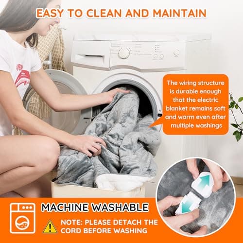 Mia&Coco Electric Blanket King -90"x100" Dual Control Flannel Heated Blanket, 10 Heat Levels, 10-Hour Auto-Off, Fast Heating, Overheat Protection, Soft Heating Blanket for Home and Office (Gray) 9