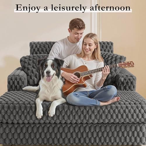 Oversized Chaise Lounge Chair Indoor:Comfy Oversized Reading Chair Fluffy Plush Cozy Couch Sofa Bed with Armrests and Pillows - Chaise Large Modern Sleeper Sofa for Living Room,Bedroom Light Grey 9