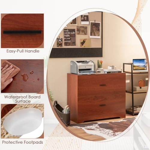 Giantex Office File Cabinet 2 Drawer - Lateral Filing Cabinet w/Anti-Toppling Device, Hanging Bars, Home Office Furniture for Hanging File Folders A4/Letter/Legal Size, File Storage Cabinet (Walnut) 9