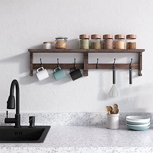 VERTORGAN Coat Hooks, Wood Rack Wall-Mounted, 31.5 Inch Entryway Shelf with 10 Hooks (Brown) 6