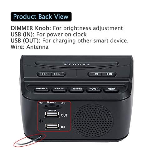DreamSky Alarm Clock Radios for Bedrooms with Battery Backup, Large Big Numbers with Dimmer Wheel, USB Port, Bedside Digital FM Radio with Sleep Timer, Temperature, Adjustable Volume, Snooze 7