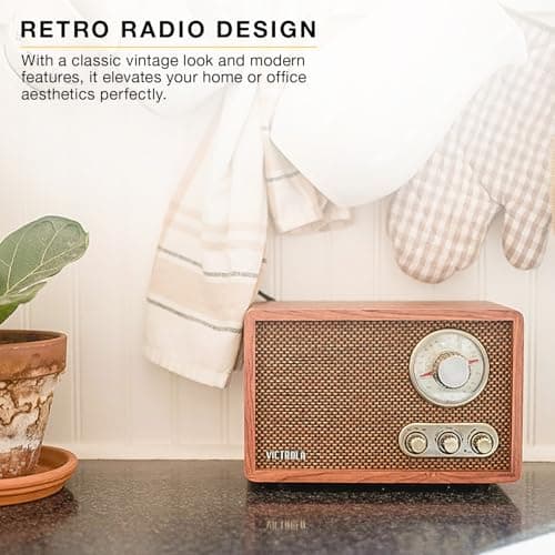 Victrola Willow – Retro Wood Bluetooth Radio with Built-in Speakers: Elegant & Vintage Design, Rotary AM/FM Tuning Dial, Bass & Treble Control, Wireless Streaming (Walnut) 6