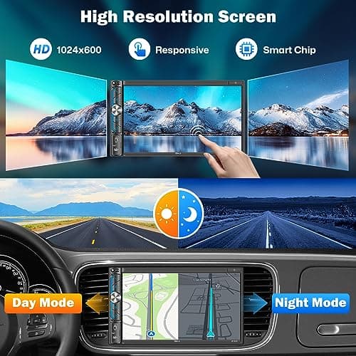 PLZ 7" Wireless Double Din Car Stereo Apple Carplay Radio Screen for Car Audio Receivers, Bluetooth 5.3 Car Play Android Auto Touchscreen, 240W 4.2 CHN 2 Subwoofers Outputs, Backup Camera, SWC, FM/AM 7