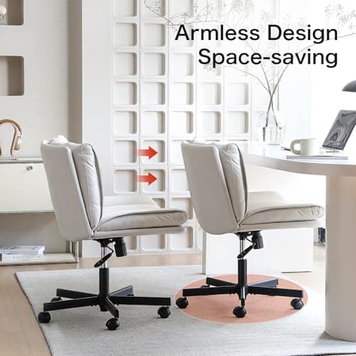 LEAGOO Criss Cross Chair with Wheels, Comfy Armless Desk Chairs with Tech Fabric, Wide Seat Cross Legged Office Chair, Height Adjustable Swivel Computer Task Chairs for Home Office, Bedroom, Make up 8