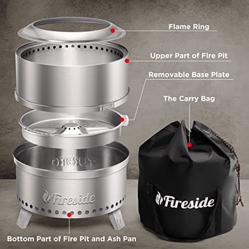 TURBRO 19 Inch Smokeless Fire Pit for Outdoor Wood Burning, Portable 304 Stainless Steel Camping Stove with Stand, Removable Ash Pan, Waterproof Storage Bag, Unique Nested Design, Pluto R19-SS, Silver 6