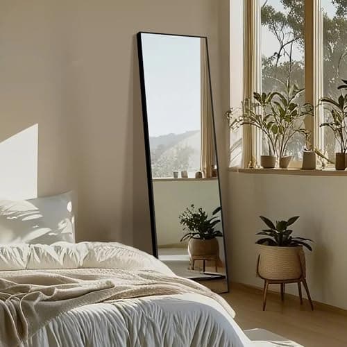Delma Wall Full Length Mirror,Standing Mirror Full Body,Large Floor for Wall Door Bedroom Bathroom Living Room with Aluminium Frame(with Stand,56x15-Black) 7