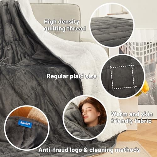 Weighted Blanket 20 lbs 60x80 inches, Sherpa Fleece Throw Blanket for Winter, Fuzzy Fluffy Soft Cozy Heavy Blanket for Couch Sofa, Plush Thick and Warm Blanket Queen Size Bed 5
