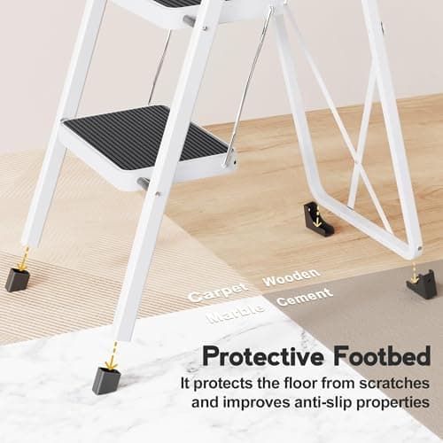 HBTower 3 Step Ladder Step Ladder Folding Step Stool, 3 Step Stool for Adults with Anti-Slip Pedal,330 lbs Capacity Step Stool White. 6