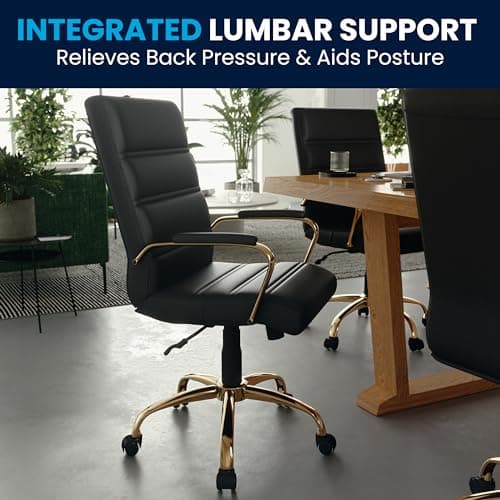 Flash Furniture Whitney Mid-Back Swivel LeatherSoft Desk Chair with Wheels, Padded Seat and Armrests, Adjustable Height Padded Office Chair, Black 10