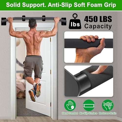 SELEWARE Heavy Duty Wall Mount Doorway Pull Up Bar, Joist/Beam Mount Chin Up Bar w/Non-Slip Foam Grips & Resistance Band Hooks, Steel Construction, Fits 36" Wall Studs for Home Gym Strength Training 5