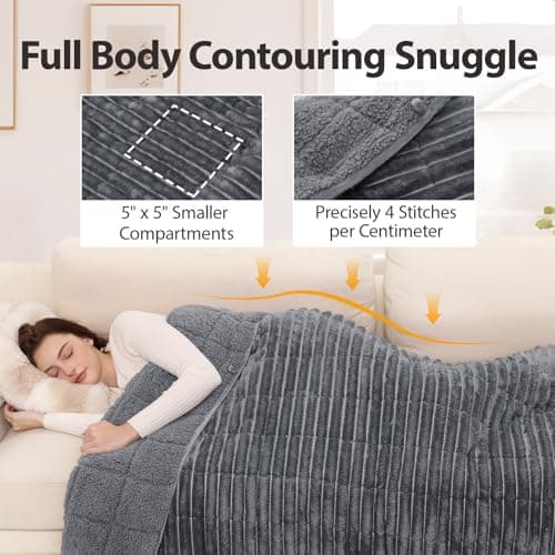 UINIU Sherpa Fleece Weighted Blanket with 3D Ribbed Stripes, 15 lbs Soft Flannel Heavy Throw Blanket for Couch Bed Sofa, Heavy Thick Blankets with Glass Beads, Great for Sleep, 48" x 72" 7