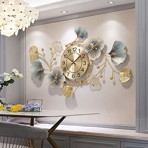 Fmnnfp Large Wall Clock 37 Inch Creative Metal Ginkgo Leaf Design Wall Clock Silent Non Ticking Decoration Wall Clocks for Living Room Bedroom Home 7