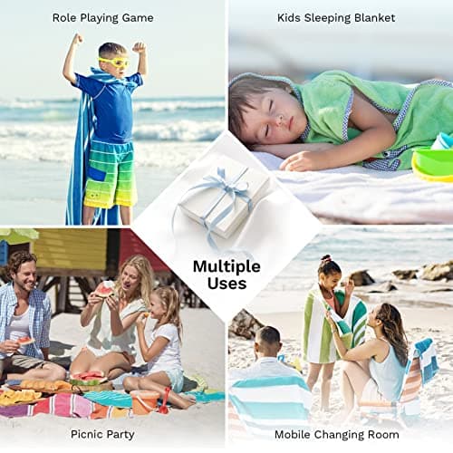 Girls' Hooded Bath Towel, Oversized 50" L x 30" W for Ages 3 to 12 Kids, Quick Dry Lightweight Soft Microfiber Hood Beach Towel Cover Up, Sunshine Unicorn Theme 6