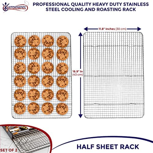 KITCHENATICS Heavy Duty Half Sheet Cooling Racks, Rust Resistant Stainless Steel Baking Racks, Wire Racks Fit Half Sheet Pan, Bacon Grill Rack for Oven, Cookie Cooling Racks 11.8" x 16.9" IN, Set of 2 7