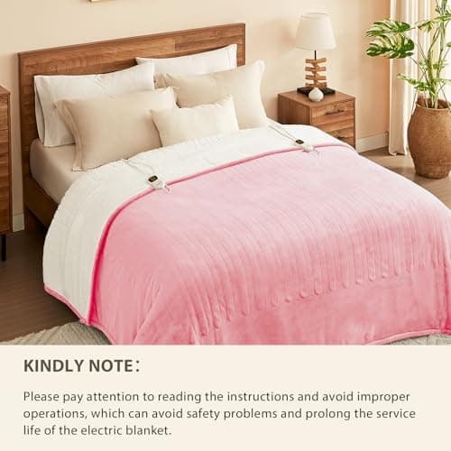 Homemate Electric Heated Blanket Queen - 84"x90" Heating Bed Blankets Throw with 10 Heating Levels 8 Hours Auto Off Fast Heating Over-Heated Protection Ultra Soft Warm Flannel ETL Certified Pink 8