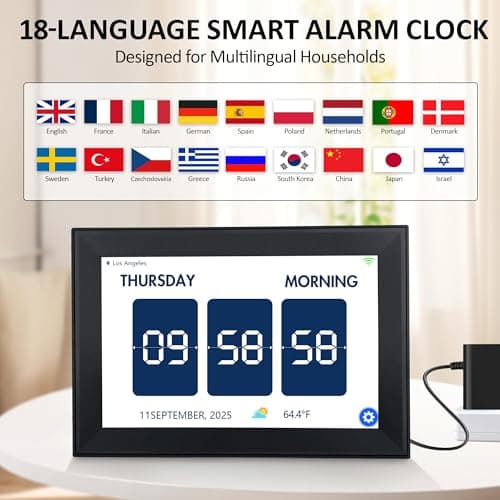 TIXINPO WiFi Smart Digital Clock with Weather and Temperature,with Date and Day of Week for Elderly,64 Alarms, Digital Calendar & Schedule Reminders (10.1" Black) 9