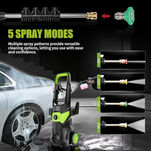 Electric Pressure Washer - 3000PSI Electric Power Washer with 33FT Pressure Hose, 33FT Power Cord, 4 Nozzles,450ML Foam Bottle, High Pressure Washer for Cars, Fences, Patios, Driveways 5