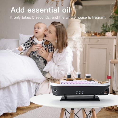 HIROGA Titanic Humidifier 250ml, Essential Oil Diffuser Cool Mist Ultrasonic Aroma Aromatherapy Diffuser with Remote Control 7 Light 2 Mist Mode Auto Shut-Off for Bedroom Office Hotel(Black White) 6