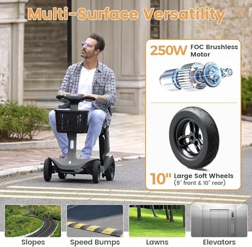 Paiseec S3 Foldable Mobility Scooter for Adults, Seniors - 25 Miles Range, 6 mph, Lightweight Mobility Scooter for Travel, Improved Safety, Large Wheels for Outdoor, LED Headlight, Basket 5