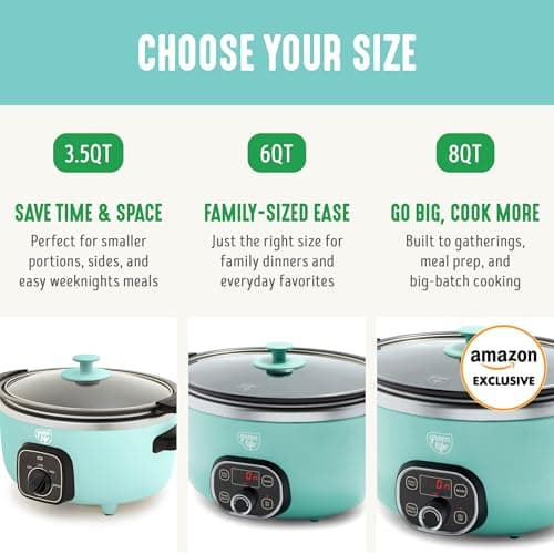 GreenLife 6QT Ceramic Slow Cooker, PFAS-Free, Programmable, Removable Healthy Nonstick Pot for Family Meals, Sear on Stovetop, Keep Warm, Digital Timer, Dishwasher Safe Crock, Turquoise 10