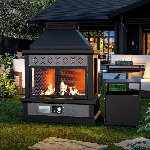 MaxMulti Outdoor Propane Fireplace w Tank Table, 50,000 BTU Gas Fire Pit with Ceramic Logs, Rain Cover, 35 Inch Steel Metal Smokeless Fireplace for Patio, Deck, CSA Certified (35 x 47 Inch) 8