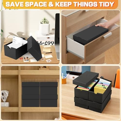 4Pack 3x5 Index Card Holder, Hold 4000 Cards Index Card Box, Flash Card Holder with 112 Card Dividers Black 3x5 Index Cards Case Note Card Organizer Index Card Storage Box for 3''x5'' Notecard Recipe 7