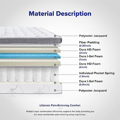 Olee Sleep Queen Mattress, 13 Inch Hybrid Mattress, Gel Infused Memory Foam, Pocket Spring for Support and Pressure Relief, CertiPUR-US Certified, Bed-in-a-Box, Firm, Queen Size 6