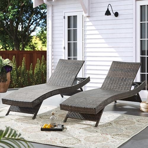 Asifom 79'' Long Reclining Chaise Lounge Set (Set of 2), Outdoor Wicker Reclining Lounge Chair Patio Rattan Double Chaise Lounge Lawn Sunbathing Chairs Beach Pool Backrest Recliners (Set of 2) 10