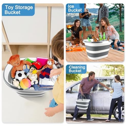 Collapsible Mop Bucket with Handle for Cleaning, 16L(4.2 Gallon) Silicone Square Mopping Bucket for Windows Cleaning or Car Washing, Cleaning Supplies Organizer Plastic Bucket for Storage 6