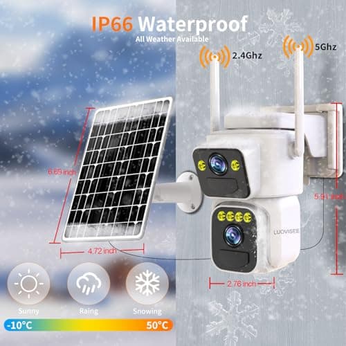 Luovisee Solar Security Cameras Outdoor Wireless,2.4G/5G WiFi Cameras for Home Security, Dual Lens PTZ Motion Zone,2-Way Audio,Night Vision,Weatherproof,SD/Cloud Storage 9