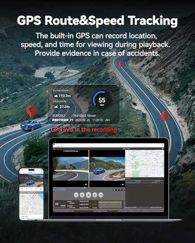 REDTIGER F9 Dash Cam 4K Front and Rear 1080P, WiFi GPS Car Camera with 32GB Card, Dual Dash Camera for Cars, Loop Recording, Night Vision, Parking Mode, Smart App Control, Support 256GB Max 5