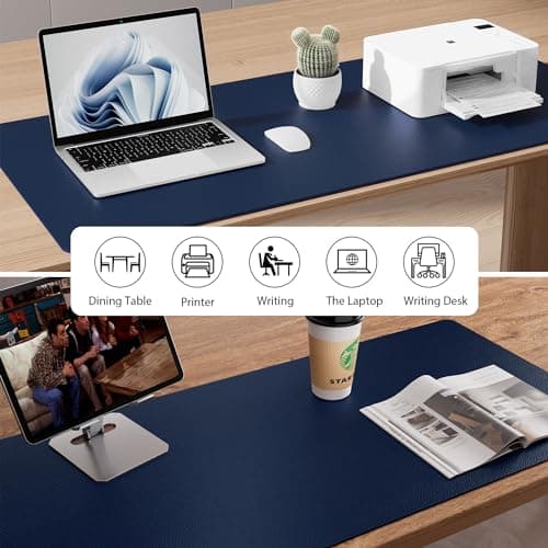 Aothia Leather Desk Pad Protector, Mouse Pad, Office Desk Mat, Non-Slip PU Leather Desk Blotter, Laptop Desk Pad, Waterproof Desk Writing Pad for Office and Home(Dark Blue,31.5" x 15.7") 5
