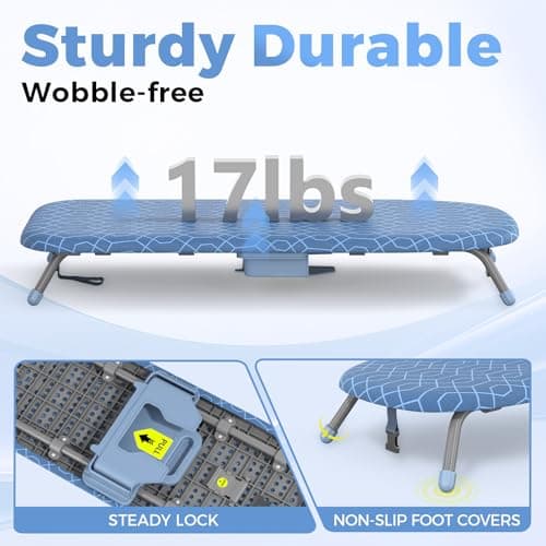 APEXCHASER Ironing Board Small with Iron Holder, Tabletop Small Iron Board with 2 Heat Resistant Ironing Covers, Portable Tabletop Ironing Board with Non-Slip Feet for Home Travel Use 5
