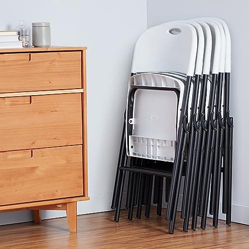 Amazon Basics Sturdy Foldable Plastic Chair, Portable, 350-Pound Capacity, White, 6-Pack 6