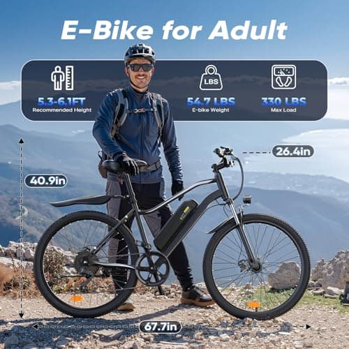 HopCycle Electric Bike for Adults - 750W Motor Ebike Max 60 Miles Electric Bikes, 25MPH, 26" Electric Mountain Bike, 7-Speed & Front Suspension Black 6
