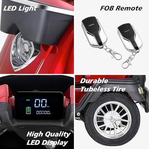 All-Terrain 4-Wheel Electric Powered Mobility Scooter for Seniors & Adults Heavy Duty Mobile Scooters with Convertible 2-Seat, 3-Speed Mode, 1000W Motor, 330lbs Capacity (Red) 7