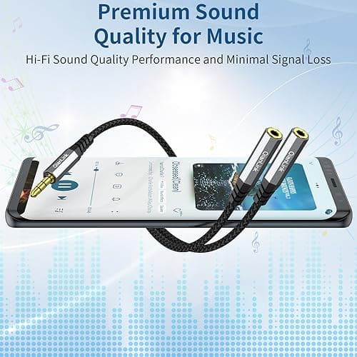 QianLink Headphone Splitter, 3.5mm Male to 2 Female Ports, 1ft/0.30m Extension Cable for PS4, PS5, Xbox, Switch, PC Gaming Headsets, Phone, Tablet & More 2