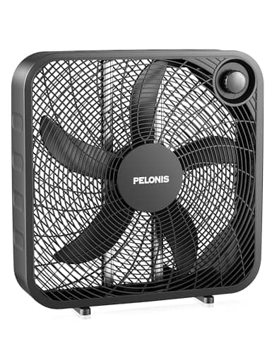 PELONIS 20 Inch Box Fan for Bedroom– 3 Speeds, 25ft/s, Floor Fan, Window Fan, Table Fan, Desktop Fan with Superior Air Throw (2295 CFM), Lightweight, 5 Blades, suitable for Office, Living Room, Garage