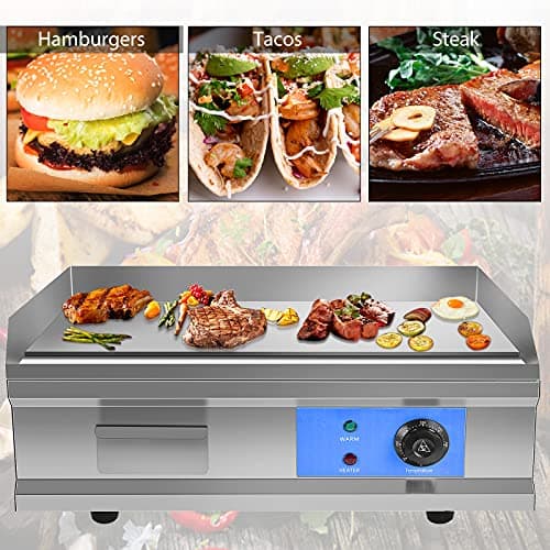 3000W 21.6" Electric Countertop Flat Top Griddle Non-Stick Commercial Restaurant Teppanyaki Grill Stainless Steel Tabletop Flat Top Grill Machine with Adjustable Thermostatic Control,110V 7