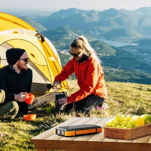 WONGKUO Solar Charger Power Bank - 49800mAh Solar Phone Charger with USB-C in/Output, QC 3.0 Fast Charging with LED Flashlight, Built-in 4 Cables, IP65 Waterproof Fits for Outdoor (Matte Orange) 8