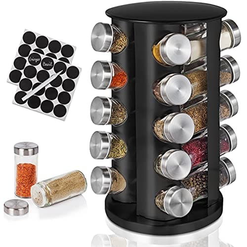Baker Boutique Spice Rack, Spice Organizer for Countertop, Empty 20-Jars Rotating Rack, Spinning flavoring Rack Shelf, Revolving rack for Kitchen (Black)