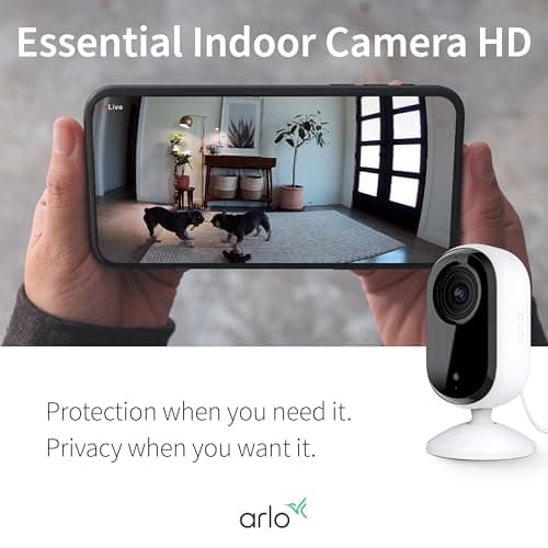 Arlo Essential Security Camera 1080p HD, Outdoor - Indoor, 2nd Gen, Wireless Rechargeable Camera, 2-Way Audio, Color Night Vision, Live Stream, Real Time Notifications, Wide Angle - White, 1 Camera 7