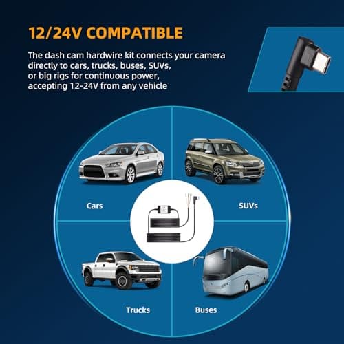 VNV Type-C Dash Cam Hardwire Kit with 8 Fuse Taps | 24/7 Parking Mode | Auto Low Voltage Cutoff (11.6V/23.2V) | 4-Size Fuse Adapters | Universal Fit for All Vehicles 5