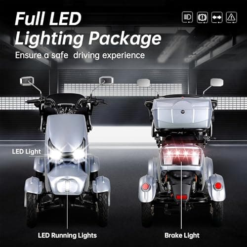 1000W 15 MPH Heavy Duty 4 Wheel Mobility Scooter 500lbs Loadweight, 3 Speed Control Mobility Scooters with 31 Mile Long Range Battery for Seniors & Adults Travel, 20° Max Climbing, Remote Key, Silver 5