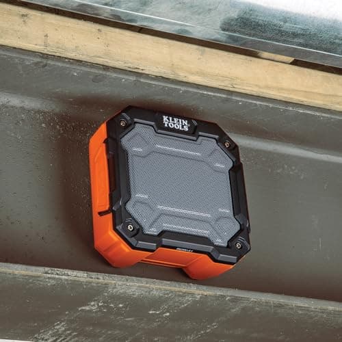 Klein Tools AEPJS3 Bluetooth Jobsite Speaker With Magnet and Hook, 20-Hr Run Time, Charge Via USB A or C, Pair Multiple Speakers via Broadcast, Hands Free Capable 7