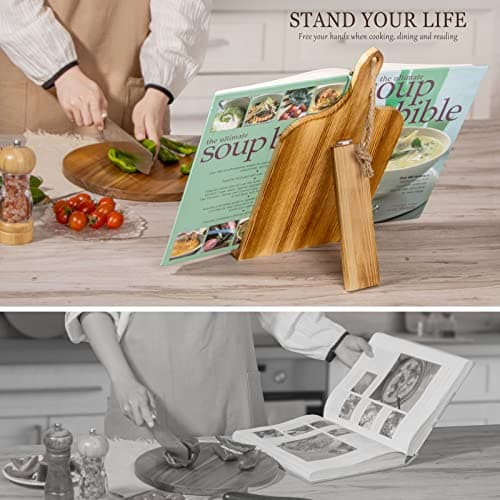 PUERSI Cook Book Stand for Kitchen Counter, Wooden Cookbook Holder, Adjustable Recipe Book Holder - Brown 2