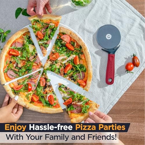 Deiss Lux Heavy Duty Pizza Cutter With Wheel Slicer- Stainless Steel Sharp Smooth Pizza Cutter Wheel With Easy Grip Non-Slip Handle, Dishwasher Safe (RED) 8