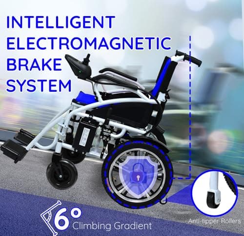 All Terrain Travel Electric Wheelchair for Senior, Adults, Heavy Duty Power Wheelchair, 2x250 Motor Foldable Electric Wheelchairs, Power Wheelchair, Silla de Ruedas para Adultos Electrica, (Blue) 6